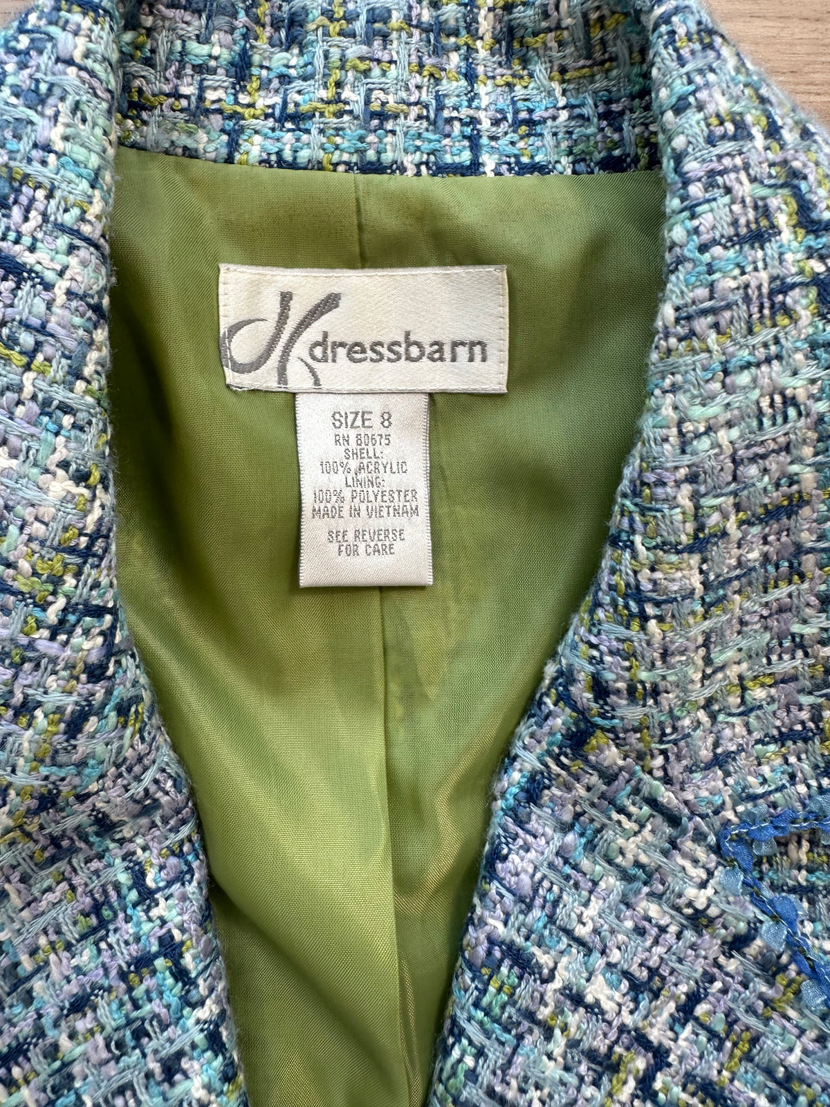 Y2k Vintage Blue Green Purple Tweed Dress Barn Blazer