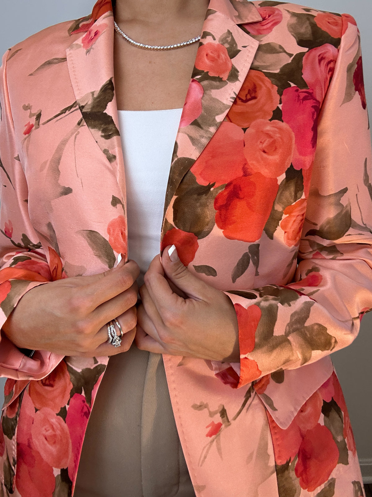 Brand New Anne Klein Statement Floral Pink Silk Dress Jacket Blazer