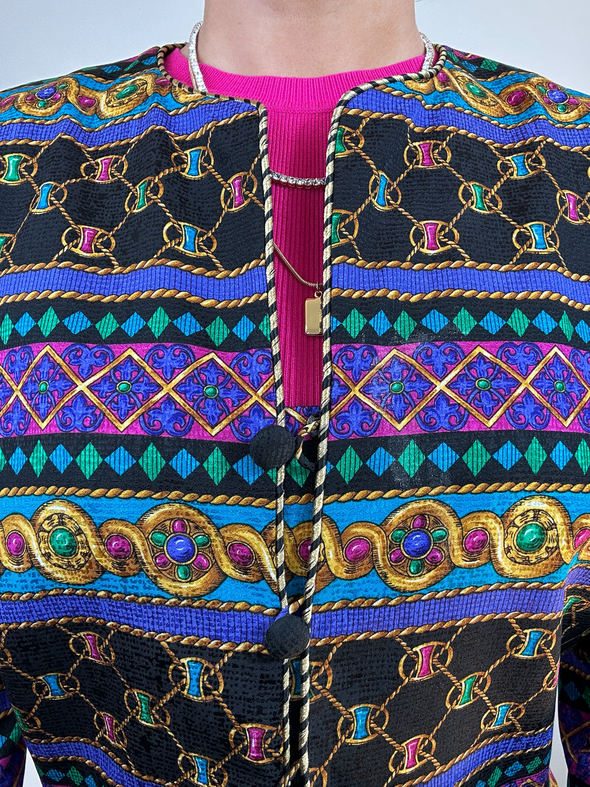 Vintage Adrianna Papel Silk Jewel Printed Jacket