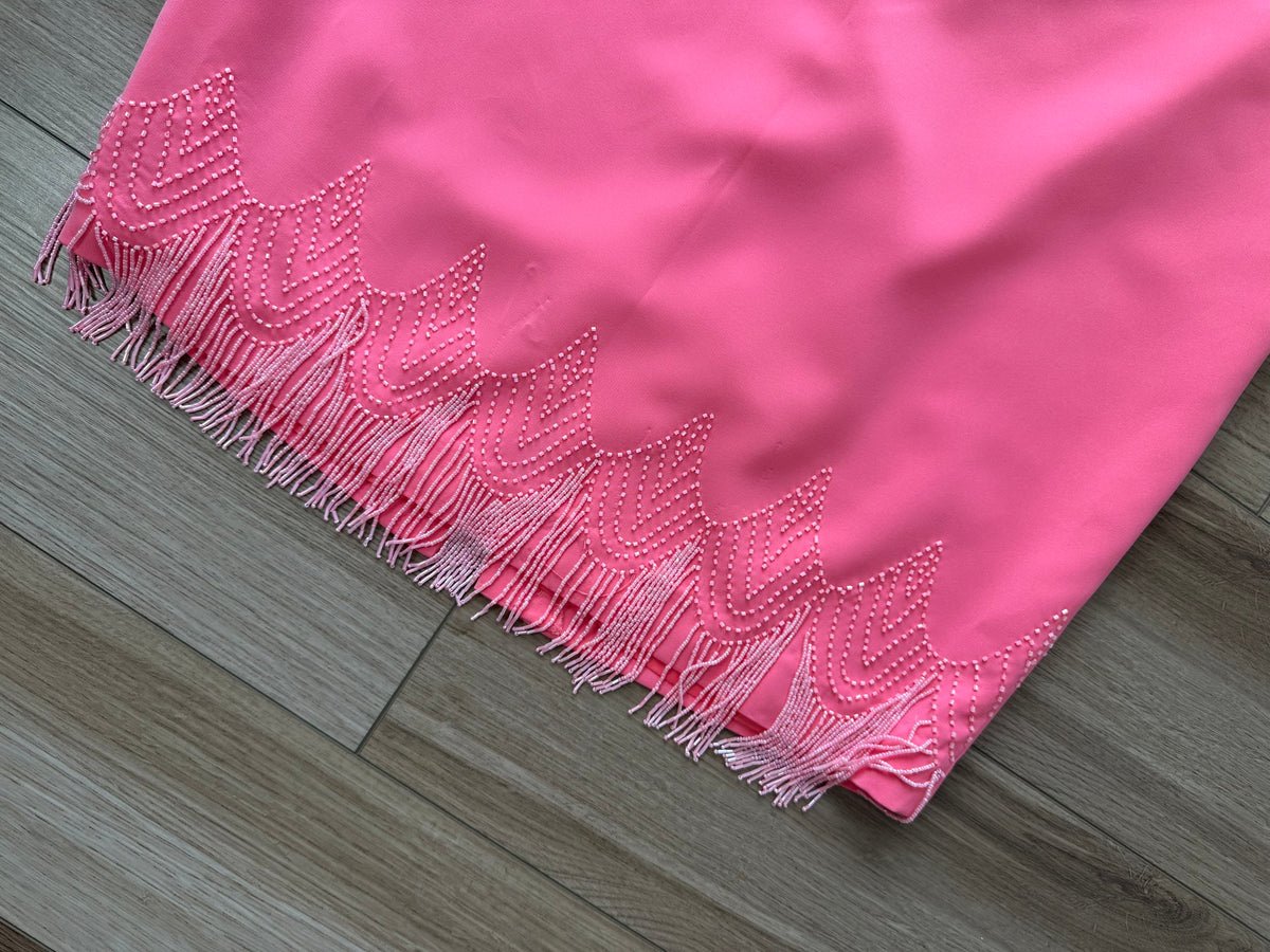 Y2K Vibrant Pink Beaded Sparkly Matching Skirt Set