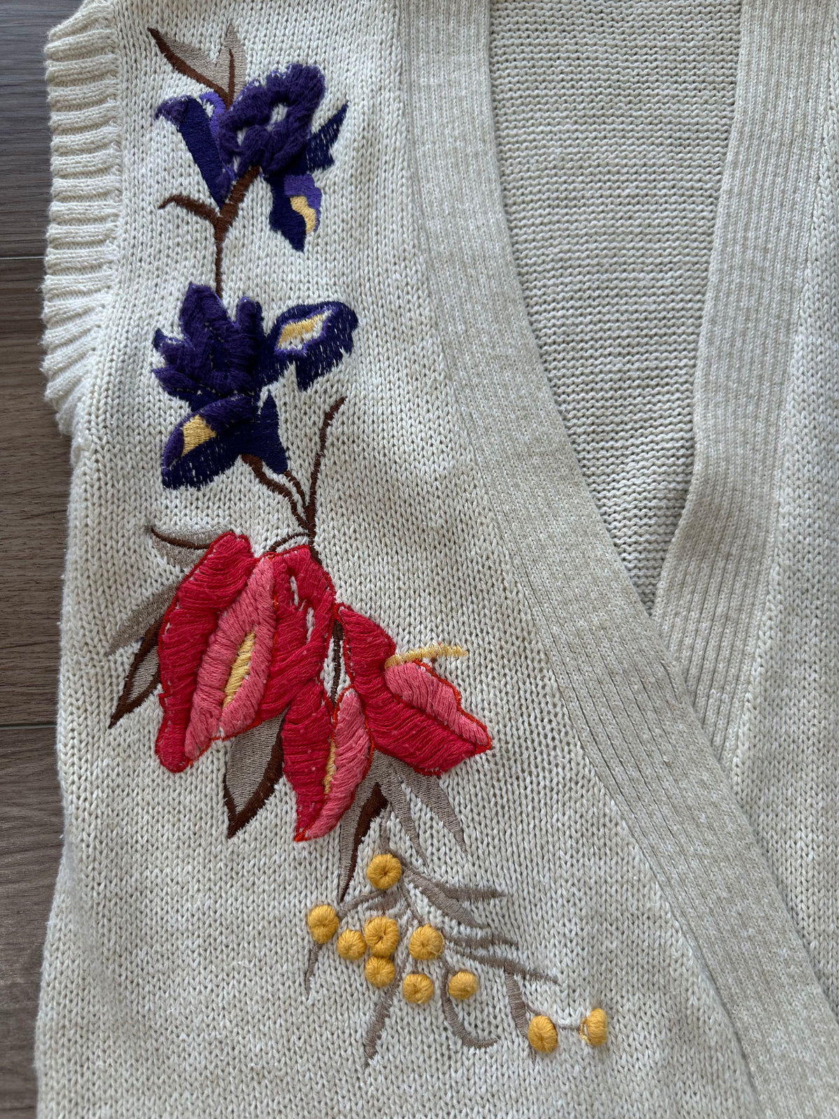 Vintage Cream Multicolor Embroidered Wrap Vest