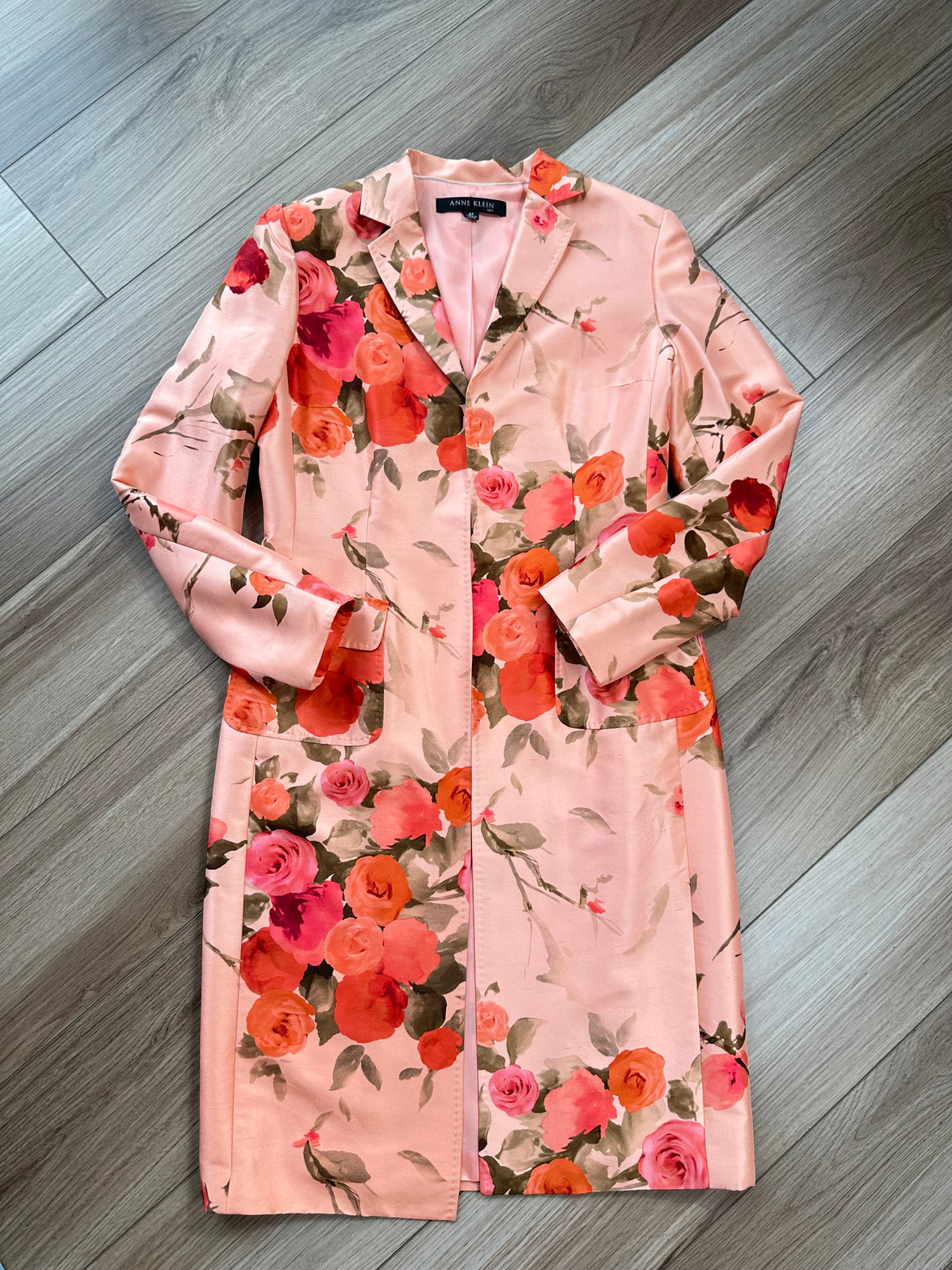 Brand New Anne Klein Statement Floral Pink Silk Dress Jacket Blazer